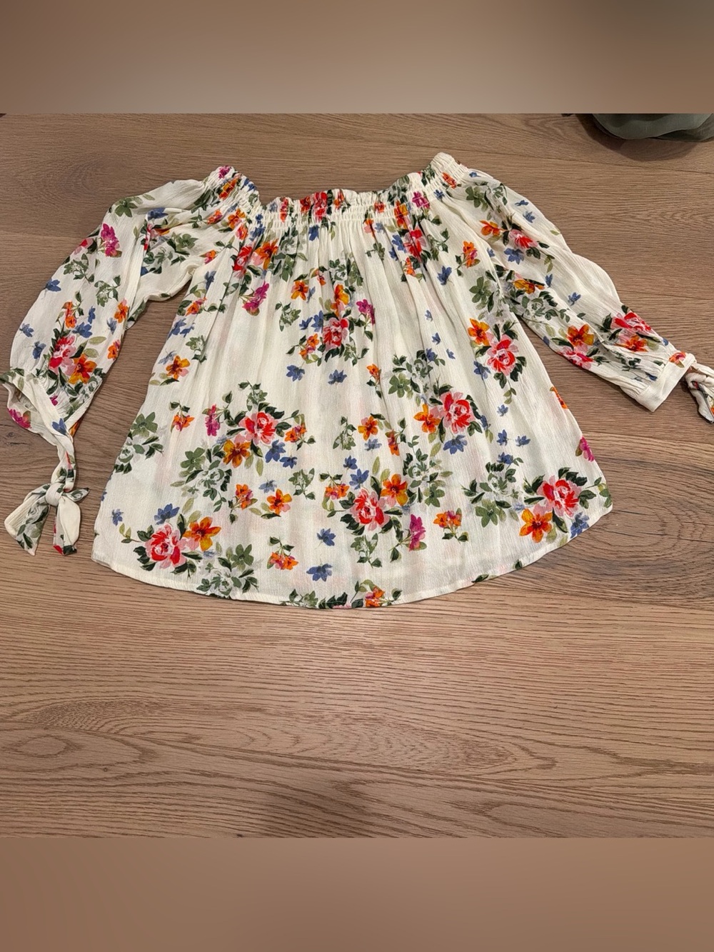 Off-Shoulder Floral Blouse in Cream with Multicolor Print